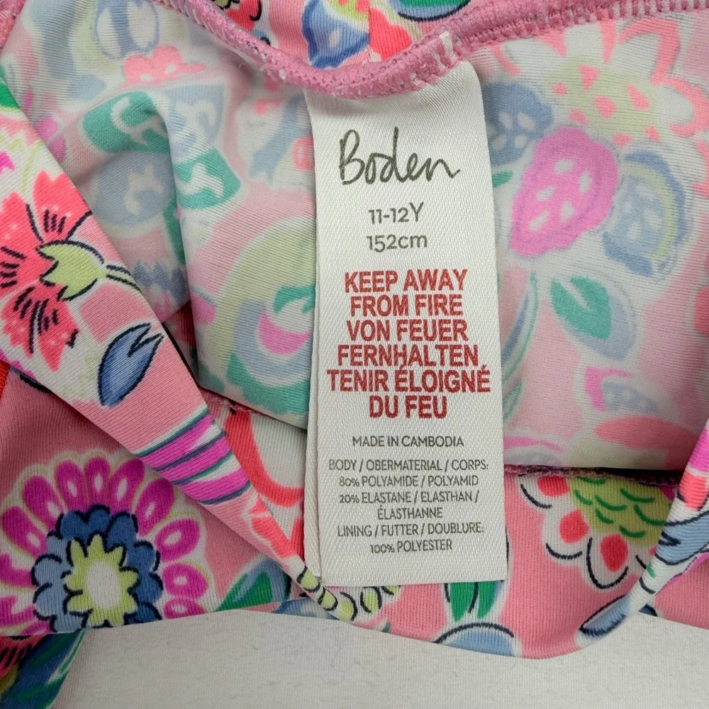 Boden Rash Guard Swim Top Girls 11-12Y Pink‎ Floral Long Sleeve Sun Protection